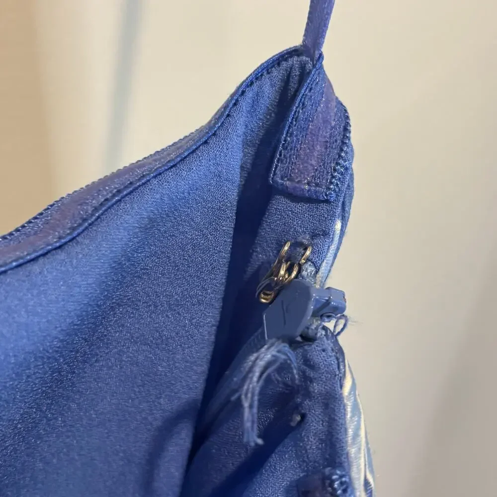 Tuckernuck Hyacinth House Luna Blue One Shoulder Satin Midi Dress - size Large